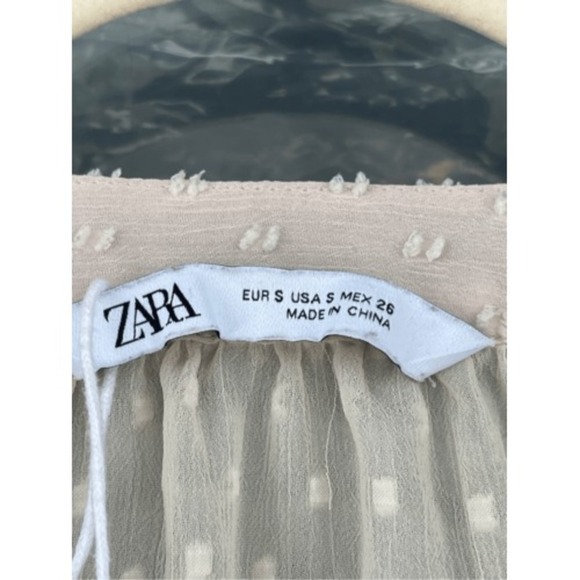 Zara Swiss Dot Blouse Sheer Long Sleeve Top Elegant Neutral Small - Picture 2 of 6
